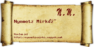 Nyemetz Mirkó névjegykártya